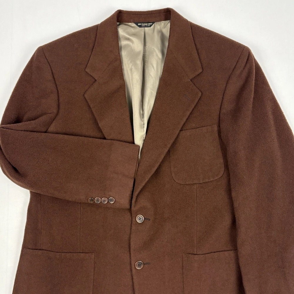 VTG 80s Bill Blass Flannel Camel Hair Sport Coat 43R Brown Patch Pockets USA EUC
